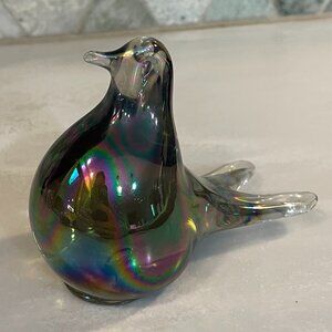 MCM Vintage Glass Bird Paperweight Silver Iridescent Dove OCI Omnibus Vintage